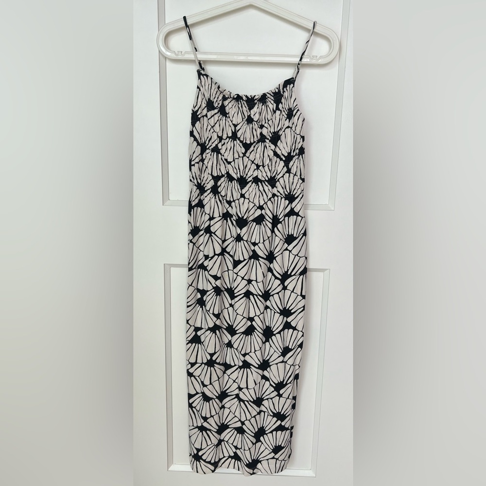 H&M Black and White Smocked Pencil Maxi Summer Dress